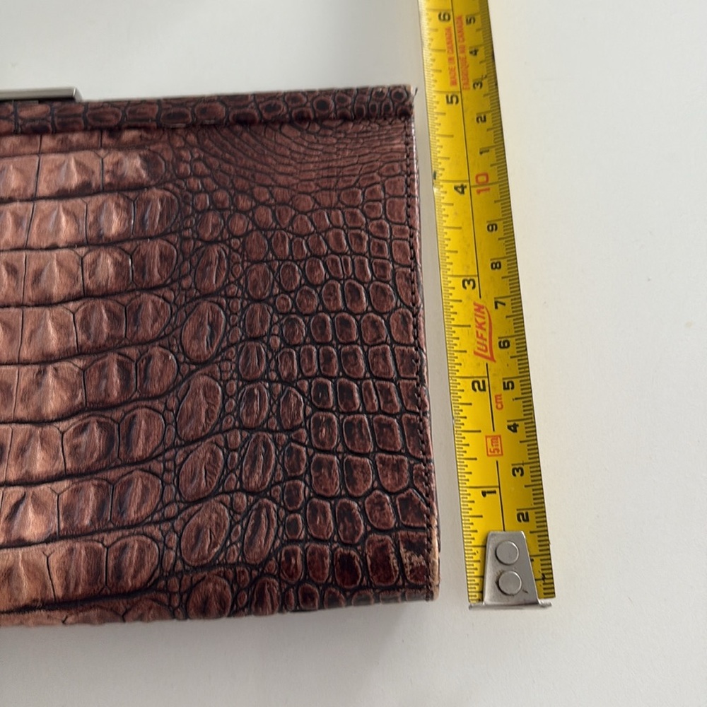 Ellen Tracy Brown Faux Crocodile Embossed Clutch - Picture 7 of 9